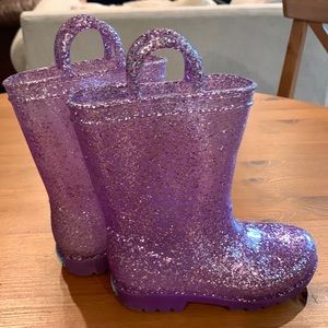 Purple sparkle kids rain boots size 9